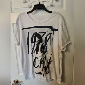 Calvin Klein Jeans White and Black Graphic Tee Size XL
